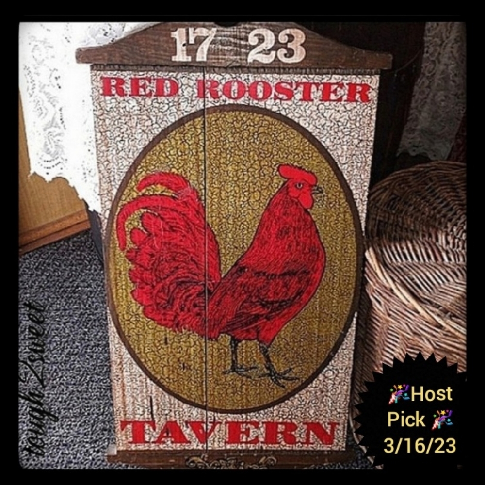 VINTAGE 11" BY 22" RARE VINTAGE TAVERN ROOSTER ON A WOOD BOARD~(LARGE) - Picture 11 of 17